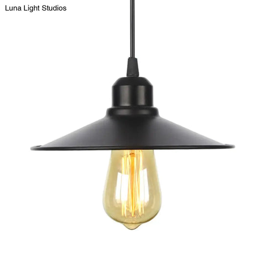 Farmhouse Pendant Light Fixture With Metal Shade - 1 Indoor Hanging In Black/White