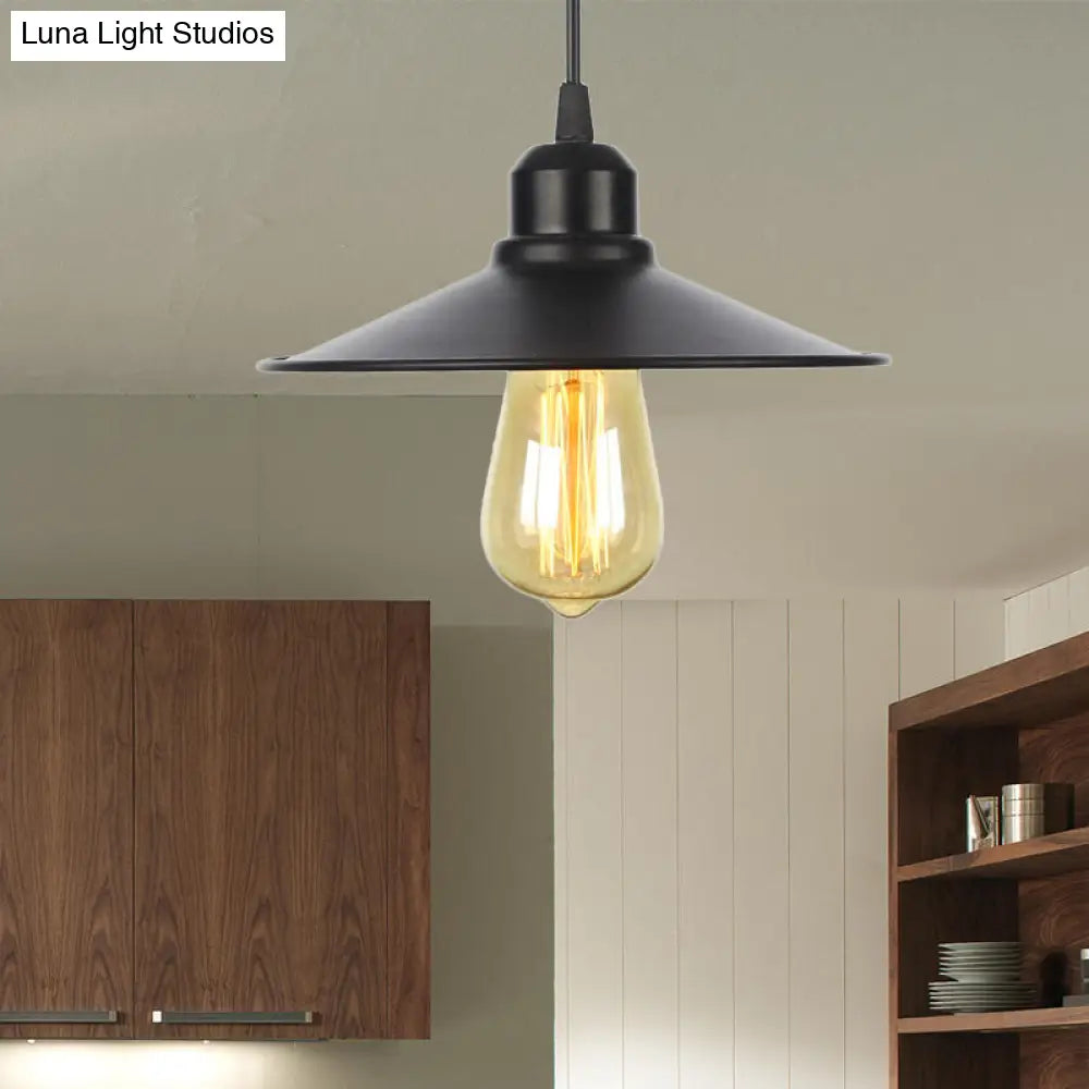 Farmhouse Black/White Pendant Light With Metal Shade Black / Wide Flare