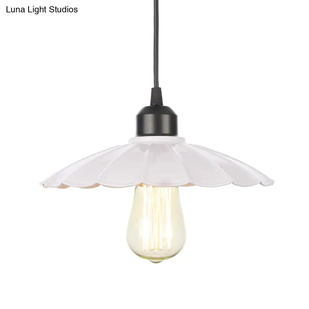 Farmhouse Pendant Light Fixture With Metal Shade - 1 Indoor Hanging In Black/White