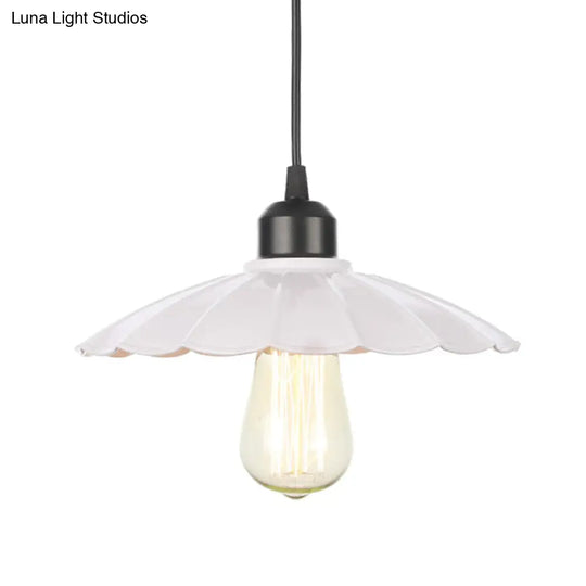 Farmhouse Pendant Light Fixture With Metal Shade - 1 Indoor Hanging In Black/White