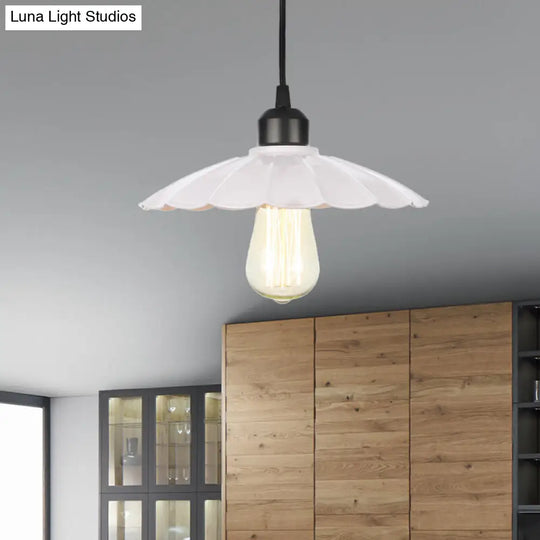 Farmhouse Black/White Pendant Light With Metal Shade White / Wavy