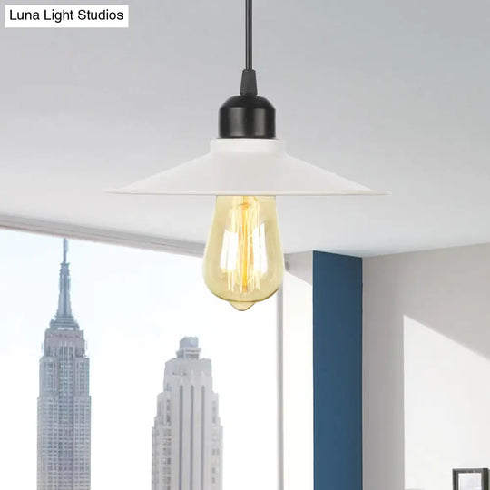 Farmhouse Pendant Light Fixture With Metal Shade - 1 Indoor Hanging In Black/White