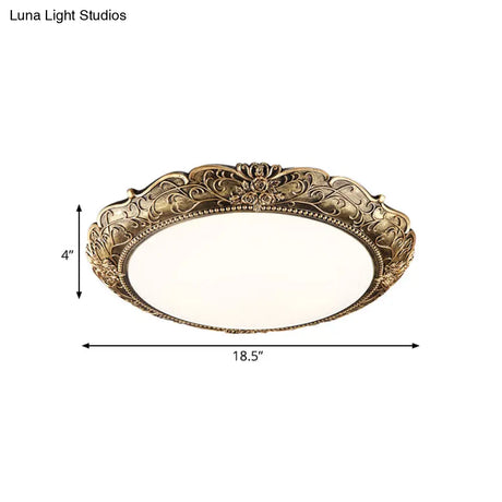 Farmhouse Resin Brass Led Flush Mounted Ceiling Light With Embossed Rose Trim 18.5’/21’ Diameter