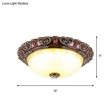 Farmhouse Ribbed Ceiling Flush Light With Led And Brown Finish In 3 Sizes