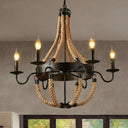 Farmhouse Rope Basket Chandelier - Brown 6/8 Bulbs Living Room Ceiling Pendant 6 /