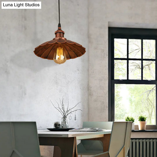 Farmhouse Scalloped Iron Pendant Light With 1 Hanging Ceiling - Indoor Lighting