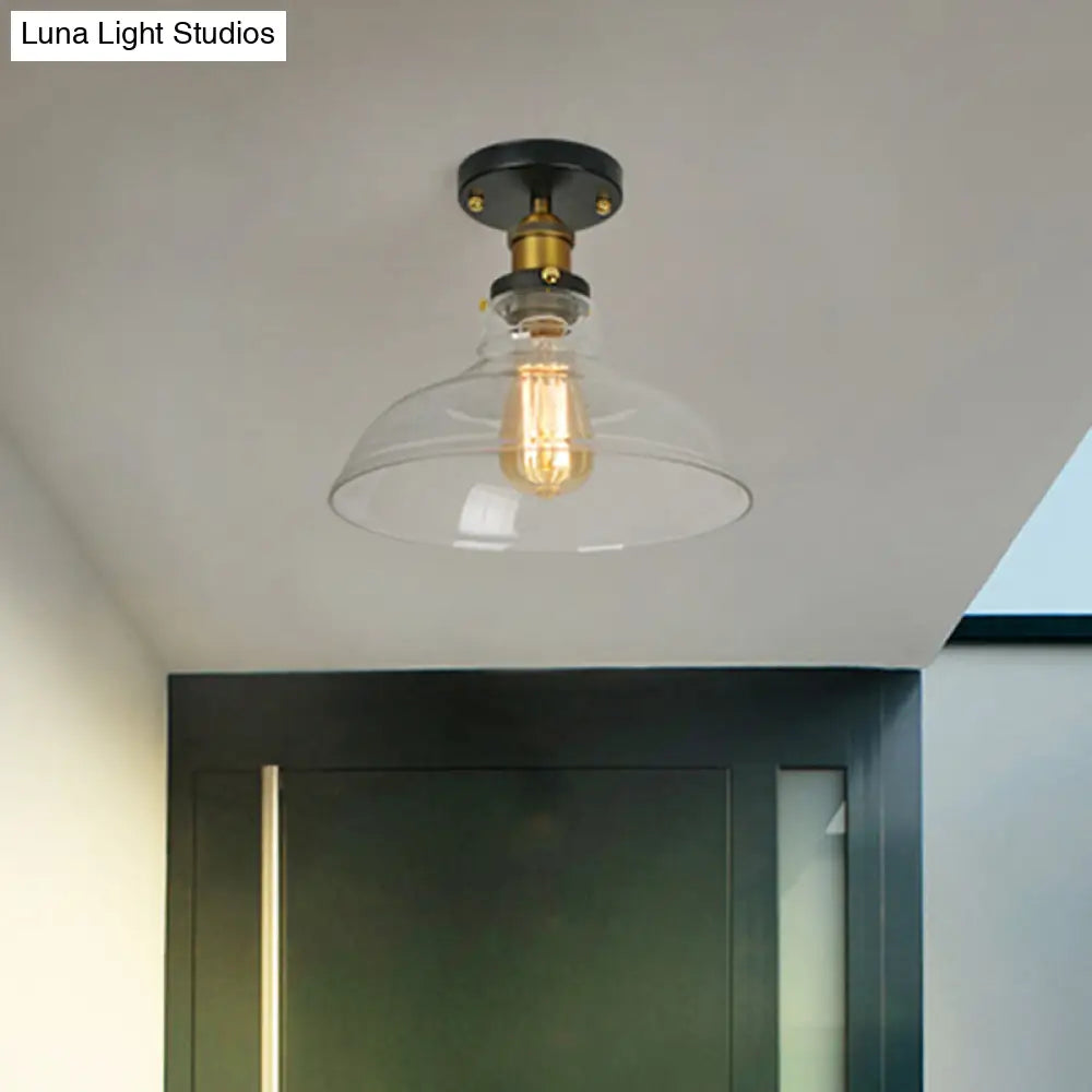 Farmhouse Semi Mount Lighting with Clear Glass Brass Finish