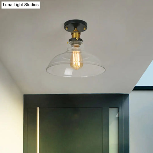 Farmhouse Semi Mount Lighting with Clear Glass Brass Finish