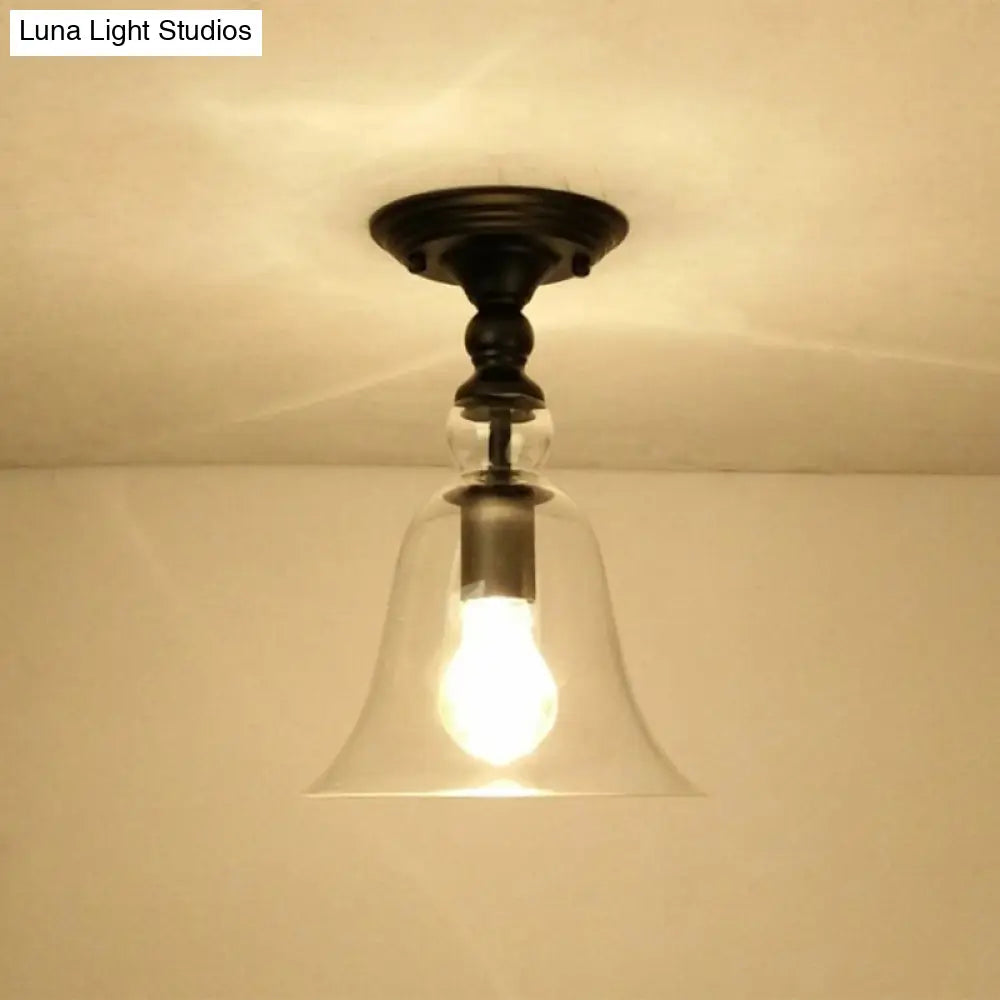 Farmhouse Semi Mount Lighting with Clear Glass Brass Finish
