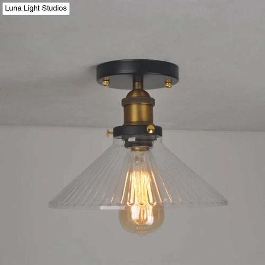 Farmhouse Semi Mount Lighting with Clear Glass Brass Finish