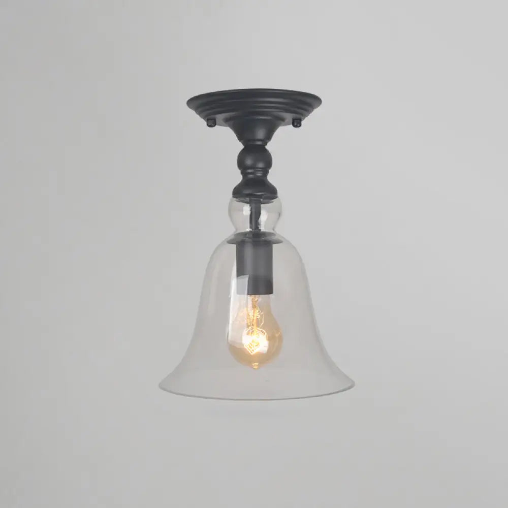 Farmhouse Semi Mount Lighting with Clear Glass Brass Finish Clear / B