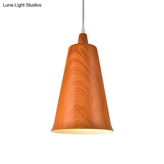 Farmhouse Style 1-Light Metal Pendant Fixture - White/Yellow/Brown Deep Cone Living Room Hanging