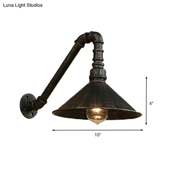 Farmhouse Style Antique Brass Wall Sconce With Metallic Cone & Pipe - 1 Head Dining Room Lighting