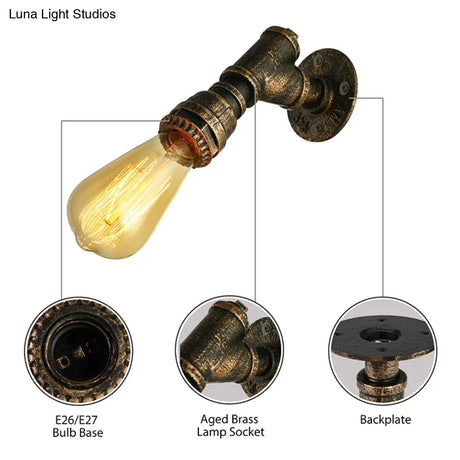 Farmhouse Style Bronze Iron Mini Wall Mount Light With Water Pipe