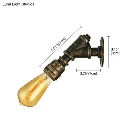 Farmhouse Style Bronze Iron Mini Wall Mount Light With Water Pipe