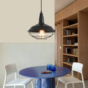 Farmhouse-Style Hanging Pendant Lamp With Tapered Cage In Barn-Shaped Black Metal