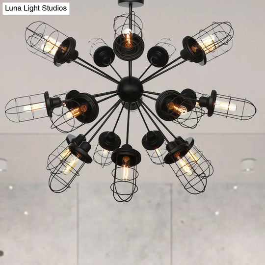 Farmhouse Style Iron Caged Chandelier - 9/12/15 Lights Sputnik Design Black Finish 21 /