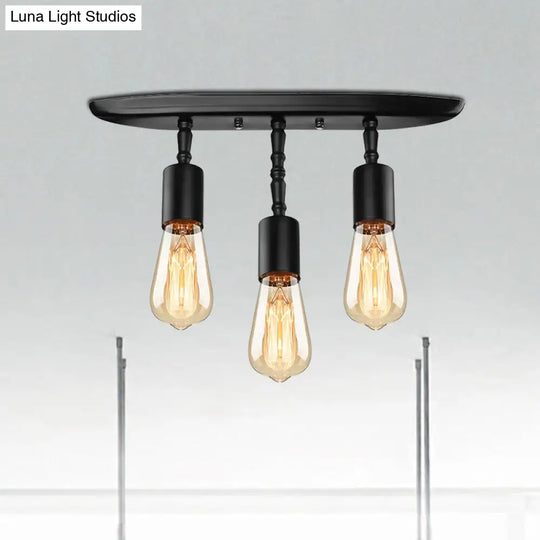 Farmhouse Style Iron Semi Flush Mount Ceiling Light Fixture - Open Bulb Design 3 Lights Black