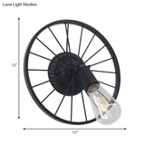 Farmhouse Style Metal Wall Sconce Lamp Black/Bronze Wheel Design With Open Bulb 1 Light Restaurant