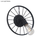 Farmhouse Style Metal Wall Sconce Lamp Black/Bronze Wheel Design With Open Bulb 1 Light Restaurant