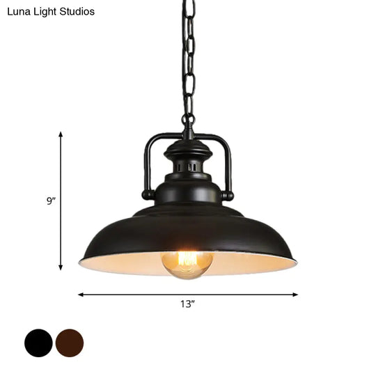 Rustic Barn Hanging Ceiling Light - Black/Rust Farm Style Metallic Finish 1 Head Swivel Joint Living