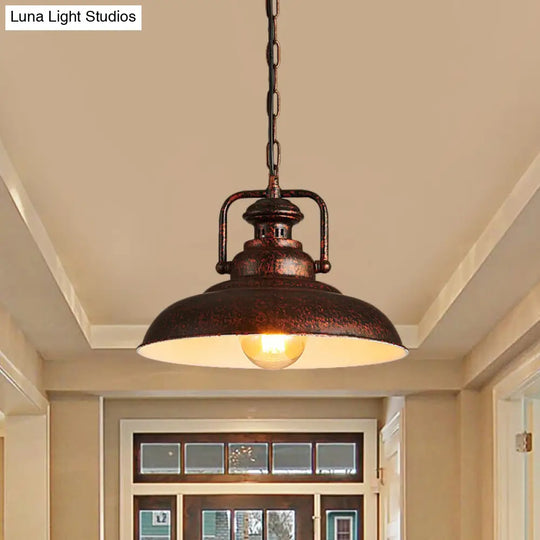 Rustic Barn Hanging Ceiling Light - Black/Rust Farm Style Metallic Finish 1 Head Swivel Joint Living