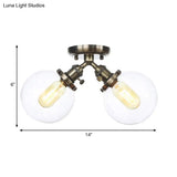 Farmhouse Style Semi Flush Ceiling Lamp - Metal And Glass With Dual Heads In Black/Bronze