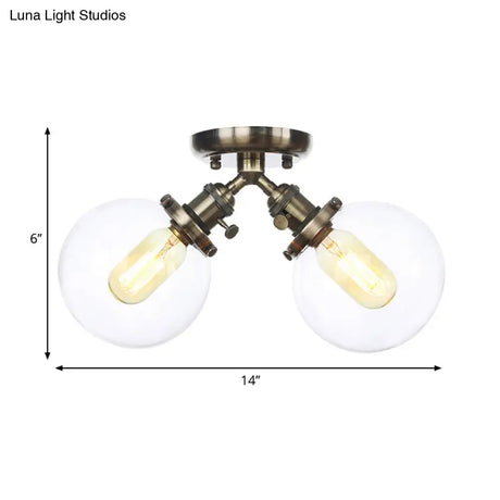 Farmhouse Style Semi Flush Ceiling Lamp - Metal And Glass With Dual Heads In Black/Bronze
