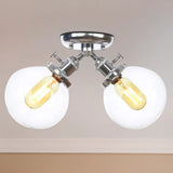 Farmhouse Style Semi Flush Ceiling Lamp - Metal And Glass With Dual Heads In Black/Bronze Chrome /