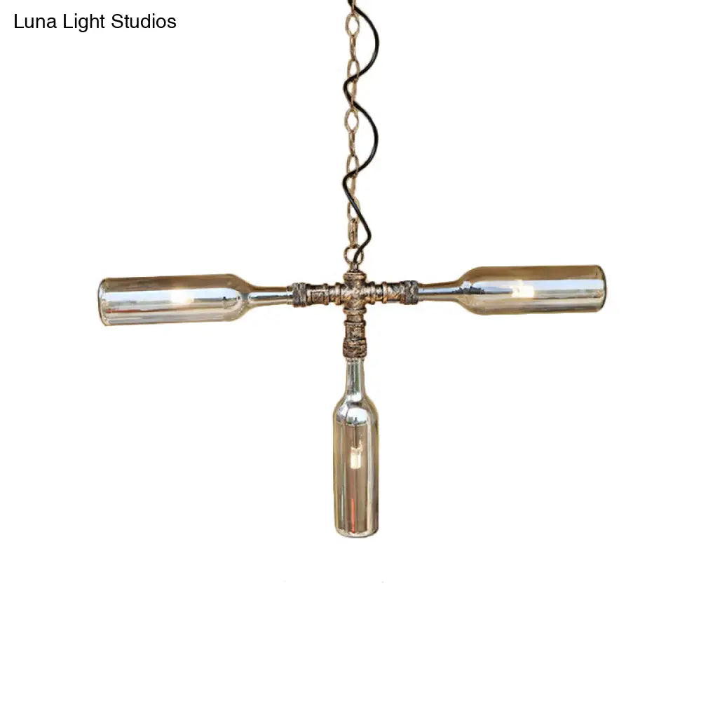 Farmhouse Style Smoke Gray/Blue Bottle Ceiling Lighting - Glass Hanging Lamp (3/4/5 Lights) In Aged