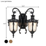 Farmhouse Style Wall Sconce With Dimpled Glass Shade And Scrolled Arms - Iron Black/Bronze 2 Lights