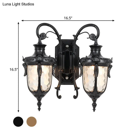 Farmhouse Style Wall Sconce With Dimpled Glass Shade And Scrolled Arms - Iron Black/Bronze 2 Lights