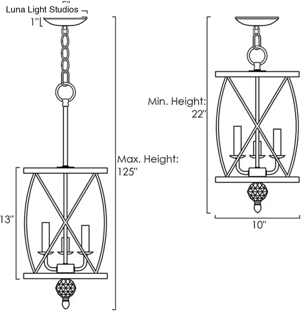Rustic Trellis Cage Ceiling Chandelier With Hanging Chain - Farmhouse Metal Pendant Light