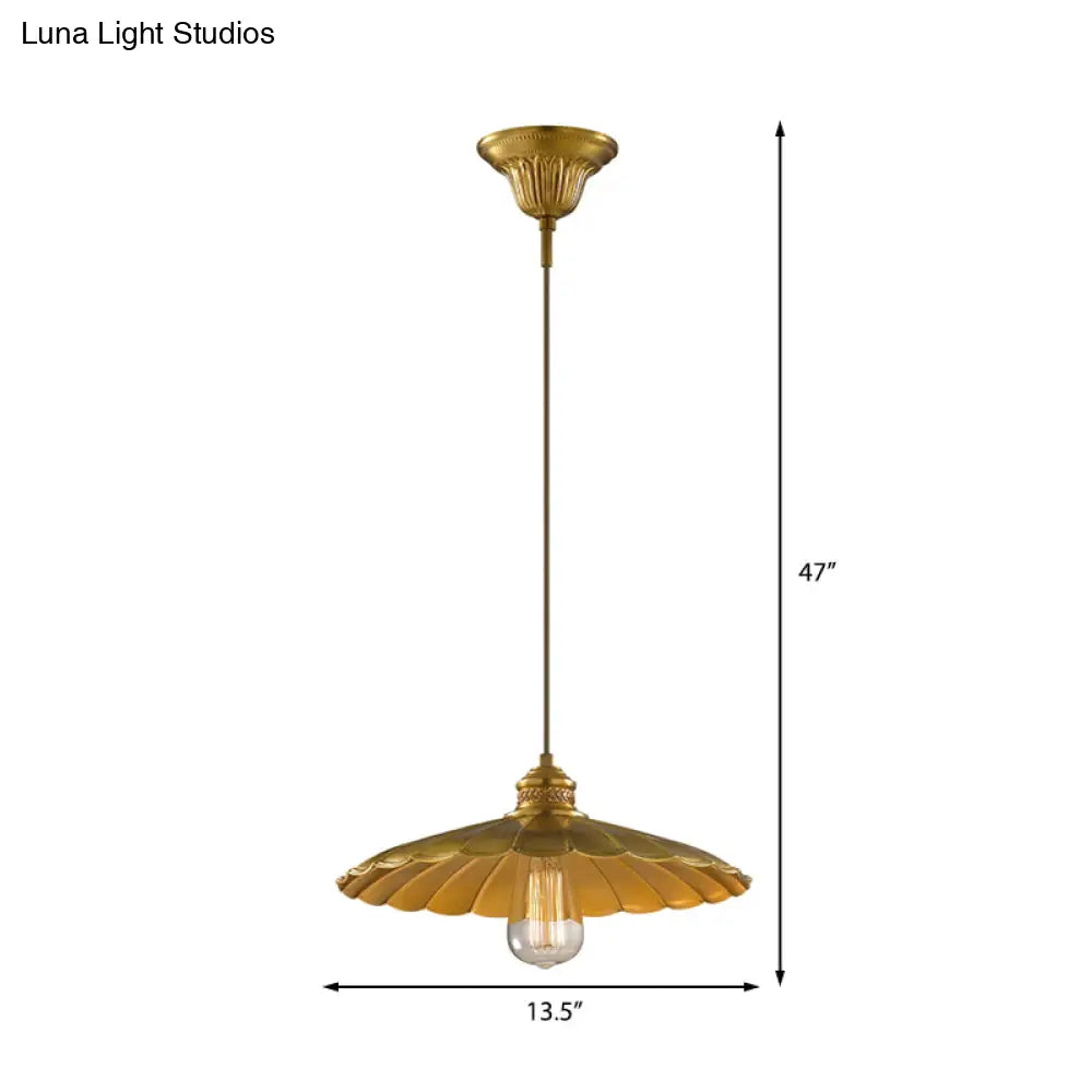 Farmhouse Vintage Style Scalloped Brass Pendant Lamp