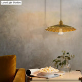 Farmhouse Vintage Style Scalloped Brass Pendant Lamp