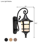 Farmhouse Wall Sconce Light With Opal Glass Shade And Lantern Design Black/Coffee