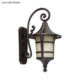 Farmhouse Wall Sconce Light With Opal Glass Shade And Lantern Design Black/Coffee
