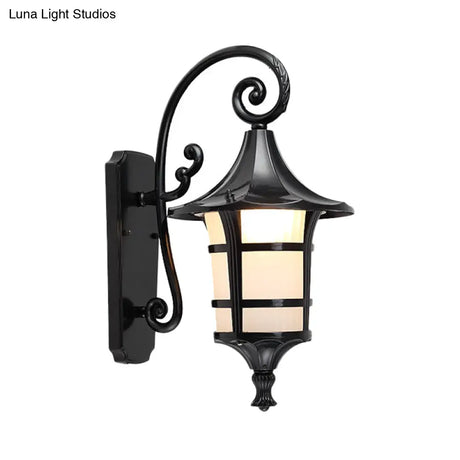 Farmhouse Wall Sconce Light With Opal Glass Shade And Lantern Design Black/Coffee
