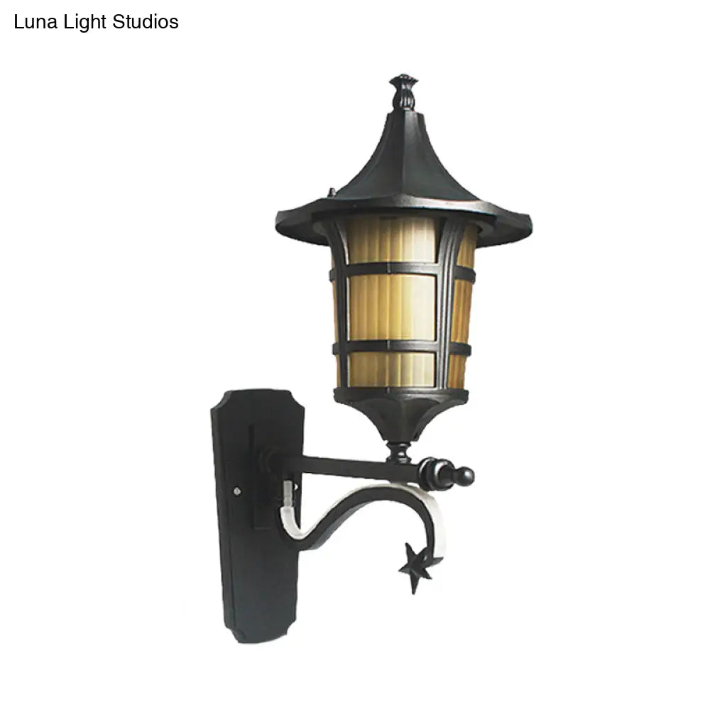 Farmhouse Wall Sconce With Clear Water/Tan Ribbed Glass Black Finish 20/21.5 Wide