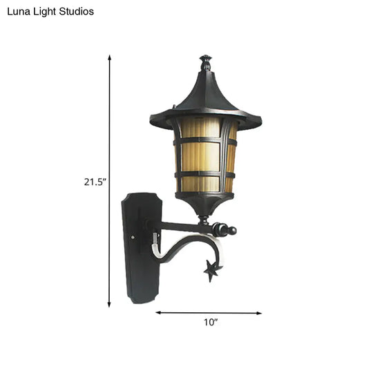 Farmhouse Wall Sconce With Clear Water/Tan Ribbed Glass Black Finish 20/21.5 Wide