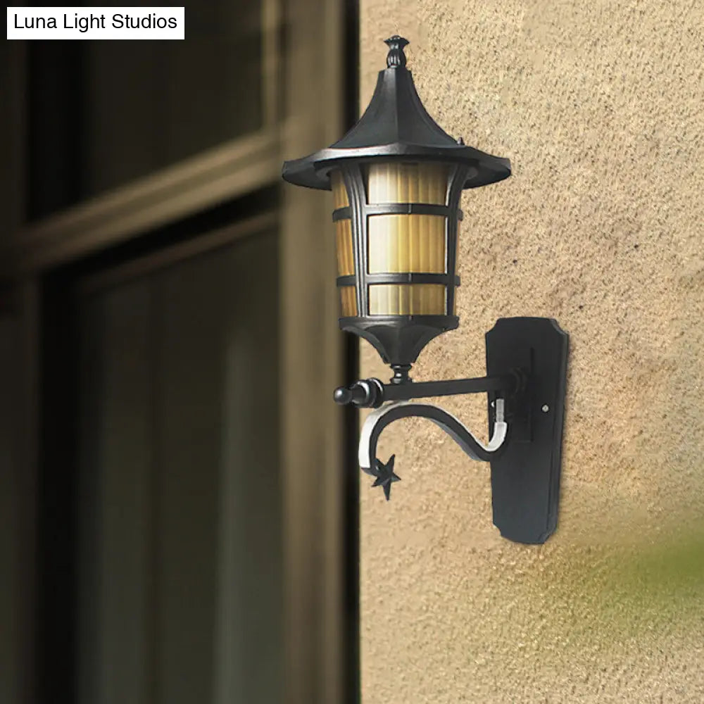 Farmhouse Wall Sconce With Clear Water/Tan Ribbed Glass Black Finish 20/21.5 Wide
