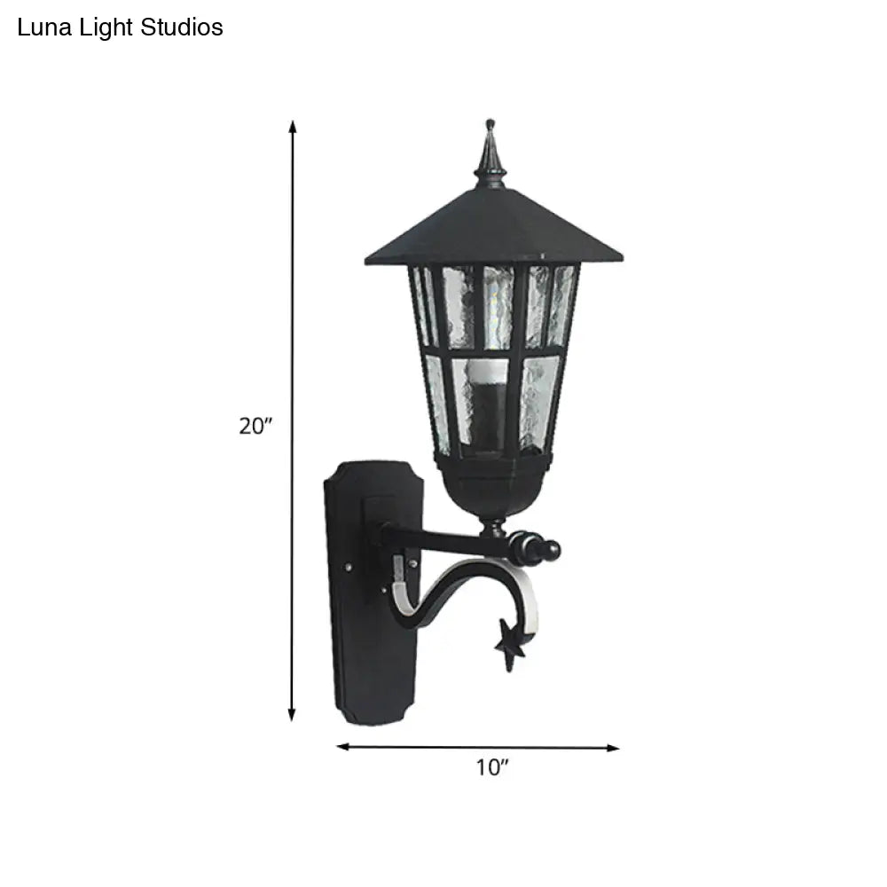 Farmhouse Wall Sconce With Clear Water/Tan Ribbed Glass Black Finish 20/21.5 Wide
