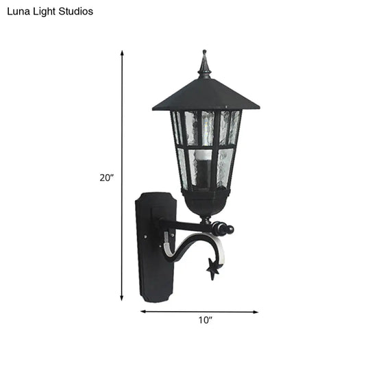 Farmhouse Wall Sconce With Clear Water/Tan Ribbed Glass Black Finish 20/21.5 Wide