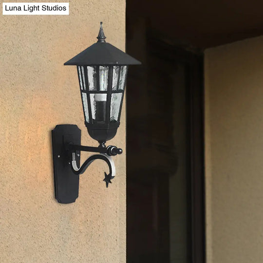 Farmhouse Wall Sconce With Clear Water/Tan Ribbed Glass Black Finish 20/21.5 Wide