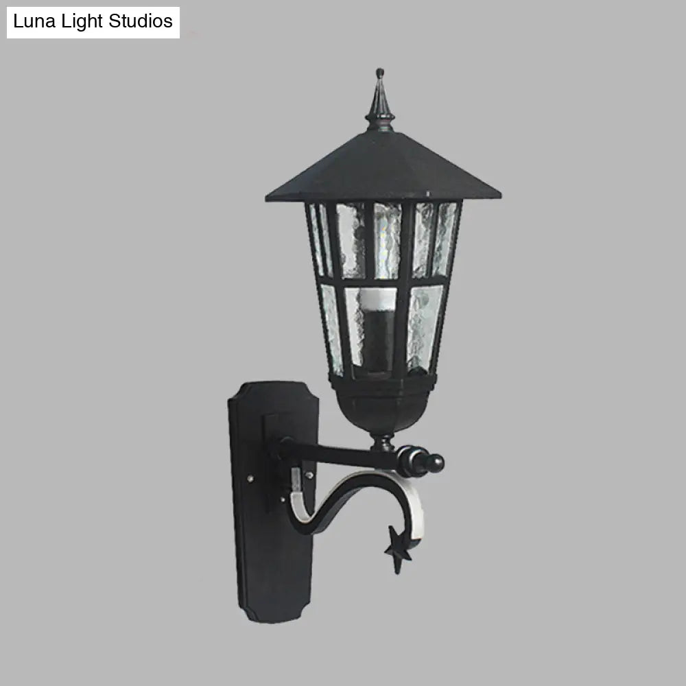 Farmhouse Wall Sconce With Clear Water/Tan Ribbed Glass Black Finish 20/21.5 Wide