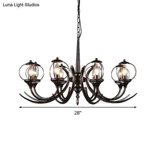 Farmhouse Wire Guard Chandelier With Curved Arm 8-Light Iron Hanging Fixture (Black)