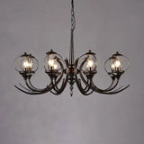 Farmhouse Wire Guard Chandelier With Curved Arm 8-Light Iron Hanging Fixture (Black) Black