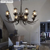 Farmhouse Wire Guard Chandelier With Curved Arm 8-Light Iron Hanging Fixture (Black)