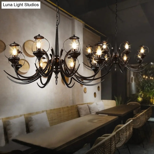 Farmhouse Wire Guard Chandelier With Curved Arm 8-Light Iron Hanging Fixture (Black)