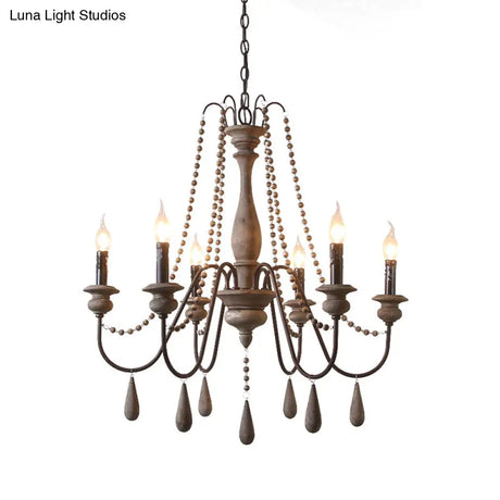 Farmhouse Wood Chandelier: Swooping Arms Candelabra Design Ceiling Light